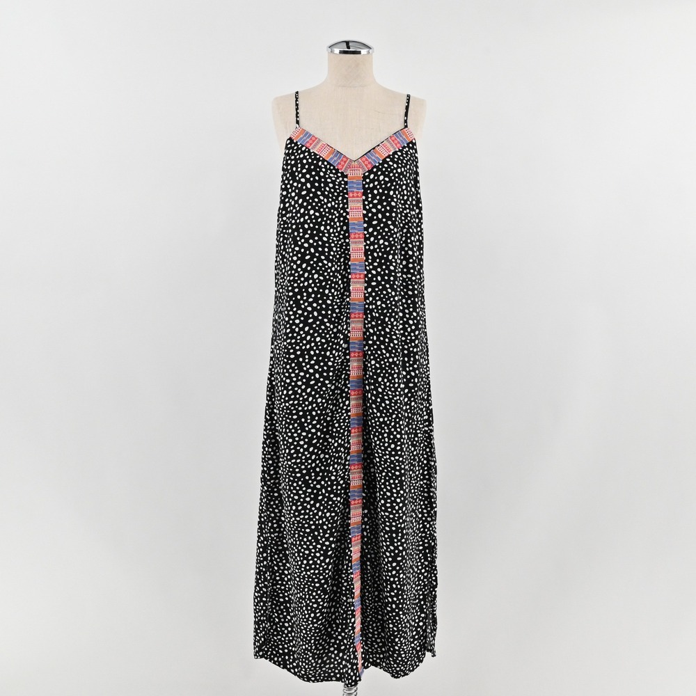 Savanna Jane Embroidered Maxi Dress Womens Sz‎ S Black Polka Dot Bohemian Hippie